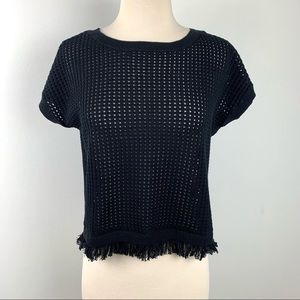 Catherine Malandrino Black Fringe Top, Size Large